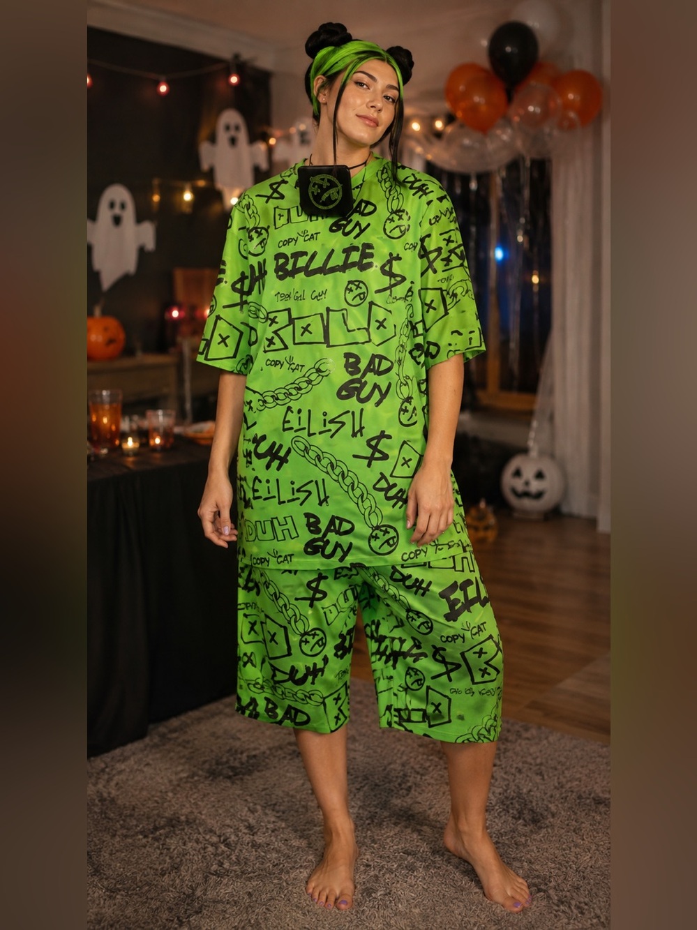 NWT - Disguise Billie Eilish Green “Bad Guy” Costume + Wig Adult L 12–14